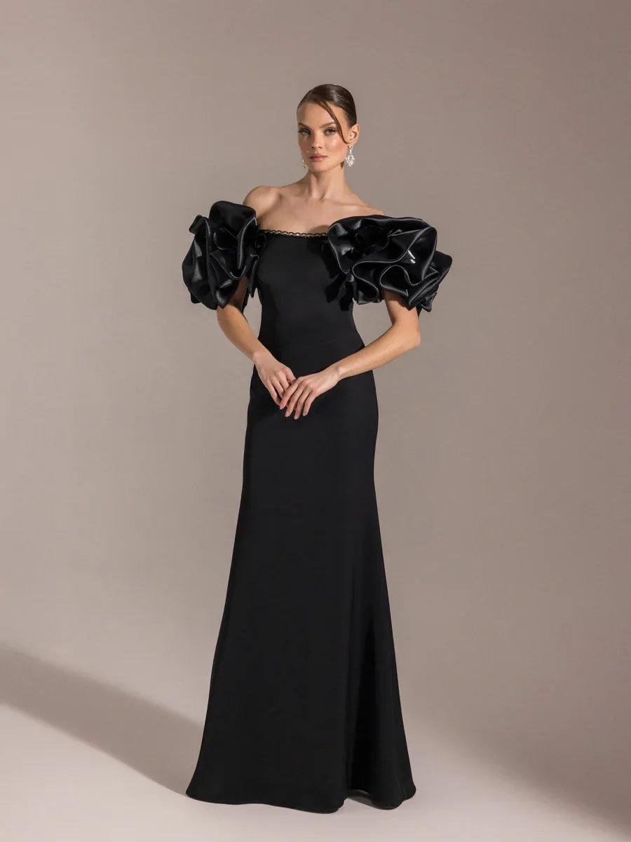 25093-Balon Kol Straplez Balık Abiye Elbise - Kenzel