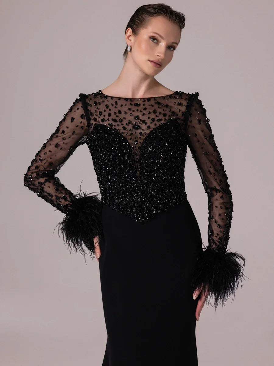 25101-Üst Komple Taş Detaylı Balık Abiye Elbise - Kenzel