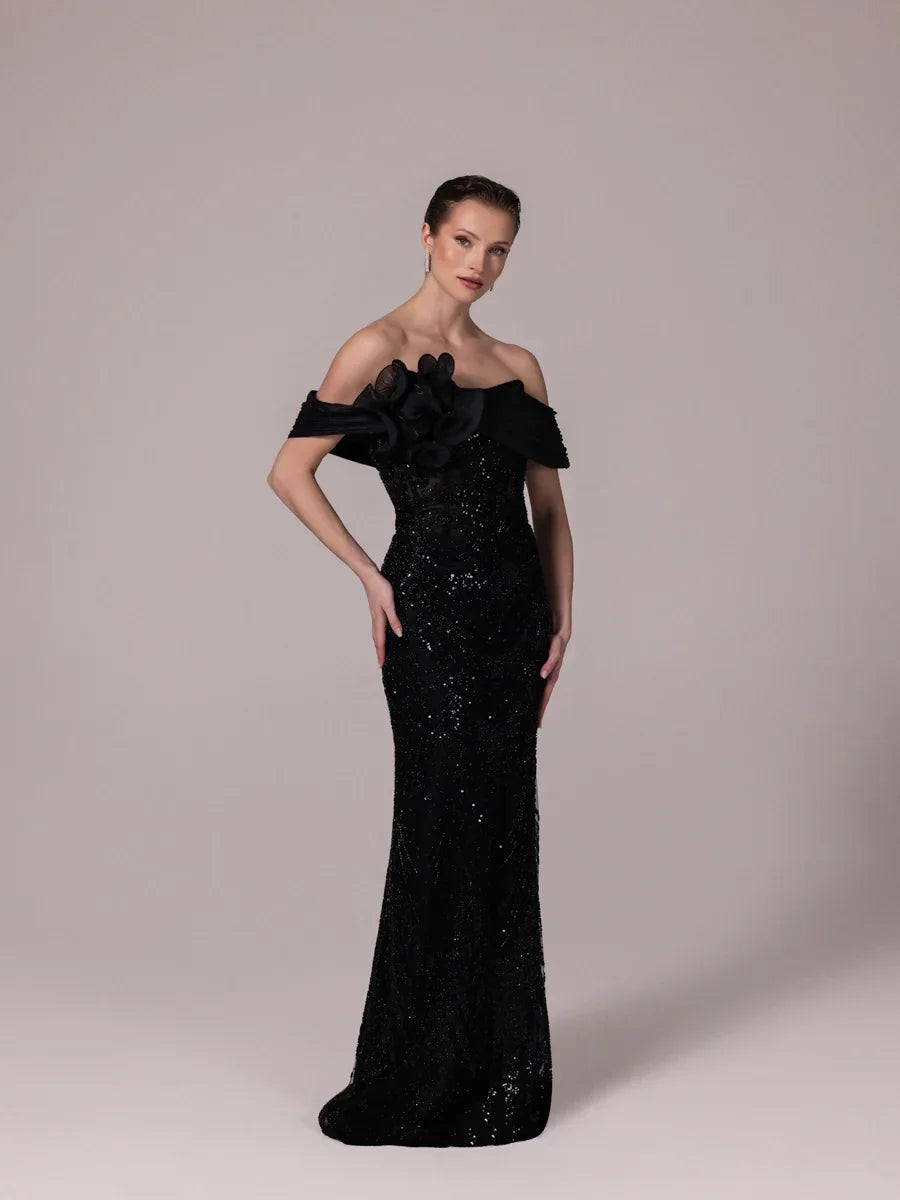 25106-Yakası Piliseli ve Çiçek Detaylı Balık Elbise - Kenzel