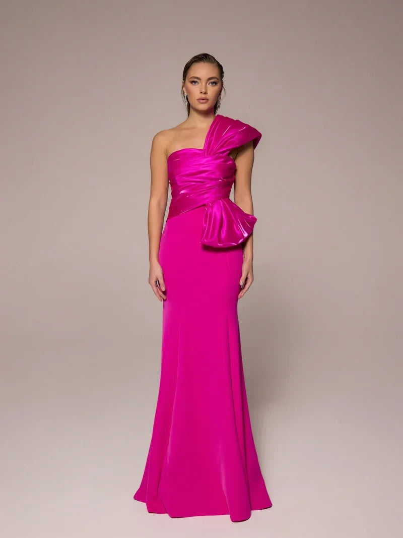 25107-Tek Omuz, Drapeli Balık Elbise - Kenzel