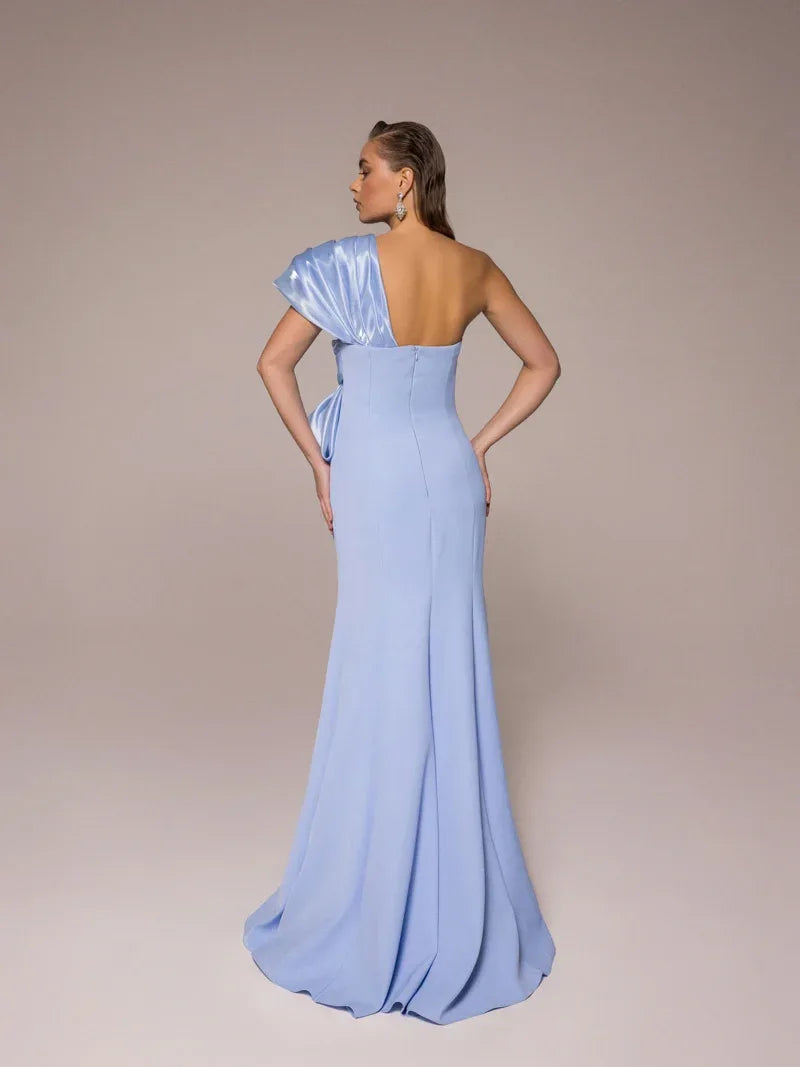 25107-Tek Omuz, Drapeli Balık Elbise - Kenzel