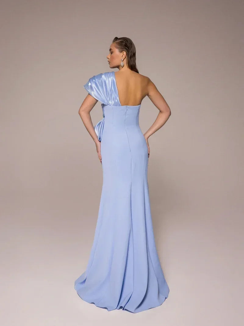 25107-Tek Omuz, Drapeli Balık Elbise - Kenzel