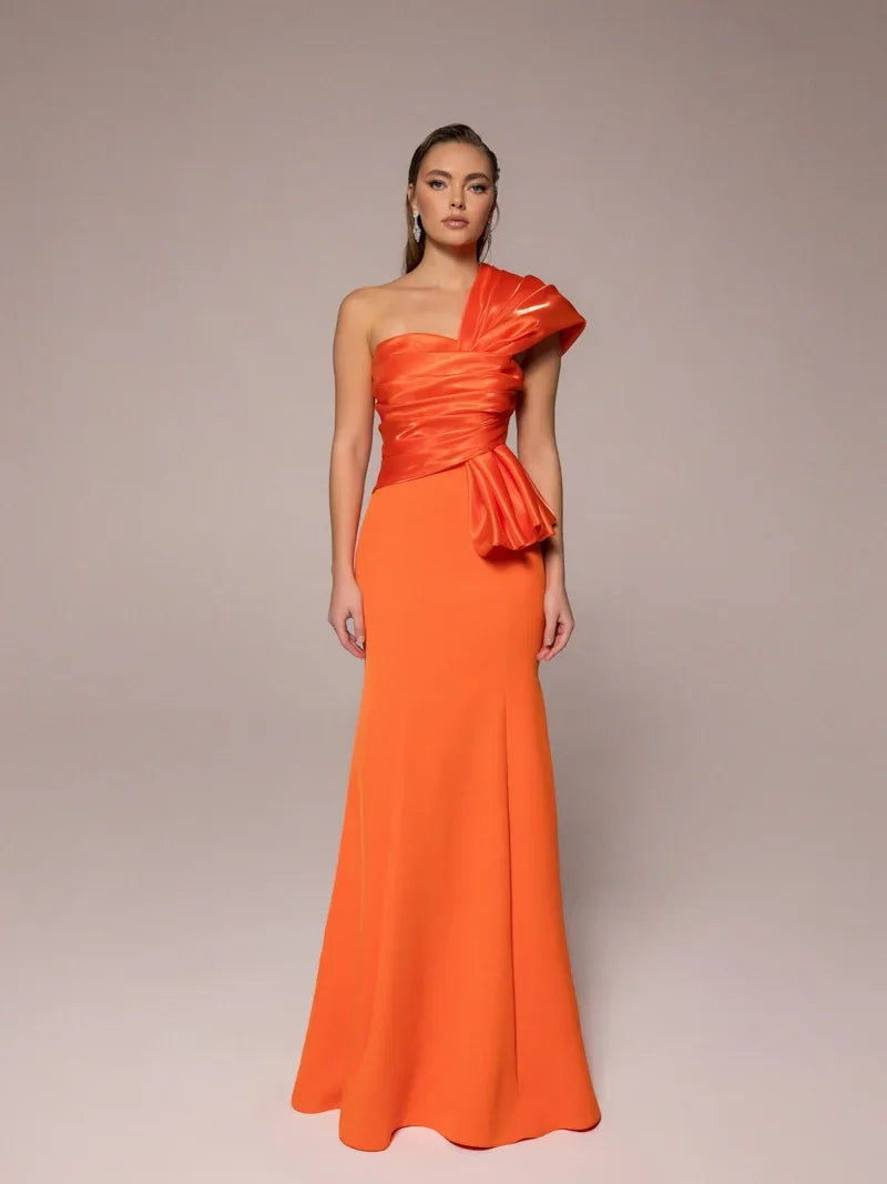 25107-Tek Omuz, Drapeli Balık Elbise - Kenzel