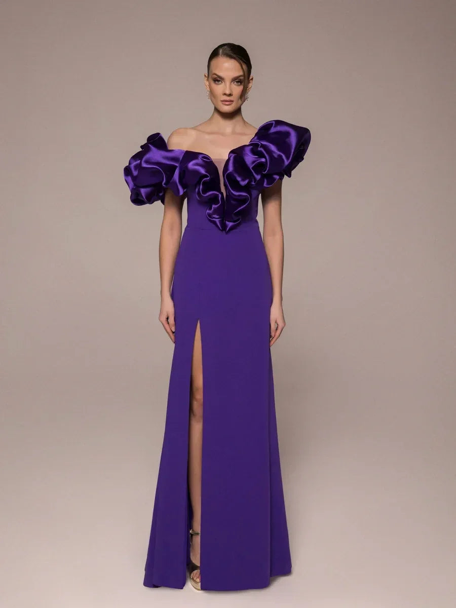 25114-Drapeli Yırtmaçlı Balık Abiye Elbise - Kenzel