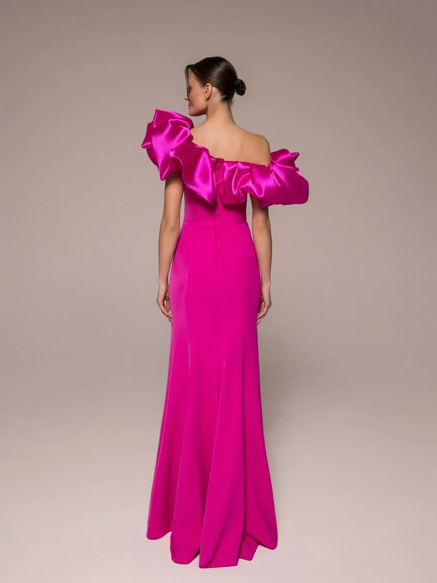 25114-Drapeli Yırtmaçlı Balık Abiye Elbise - Kenzel