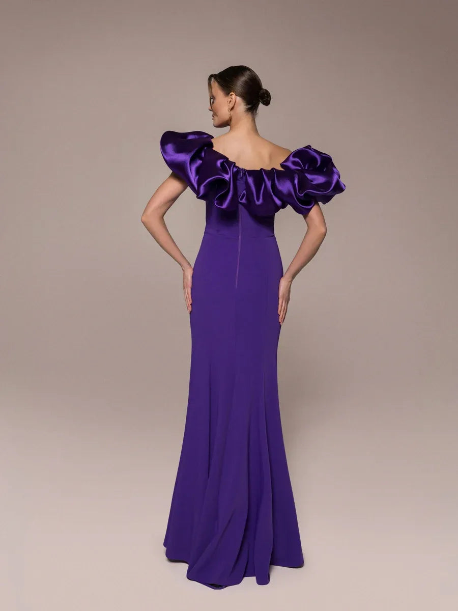 25114-Drapeli Yırtmaçlı Balık Abiye Elbise - Kenzel