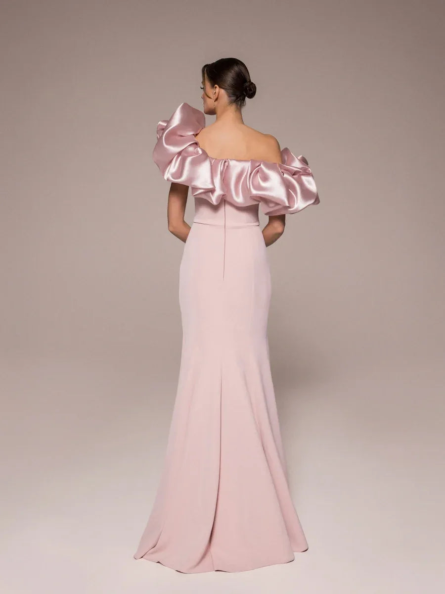 25114-Drapeli Yırtmaçlı Balık Abiye Elbise - Kenzel