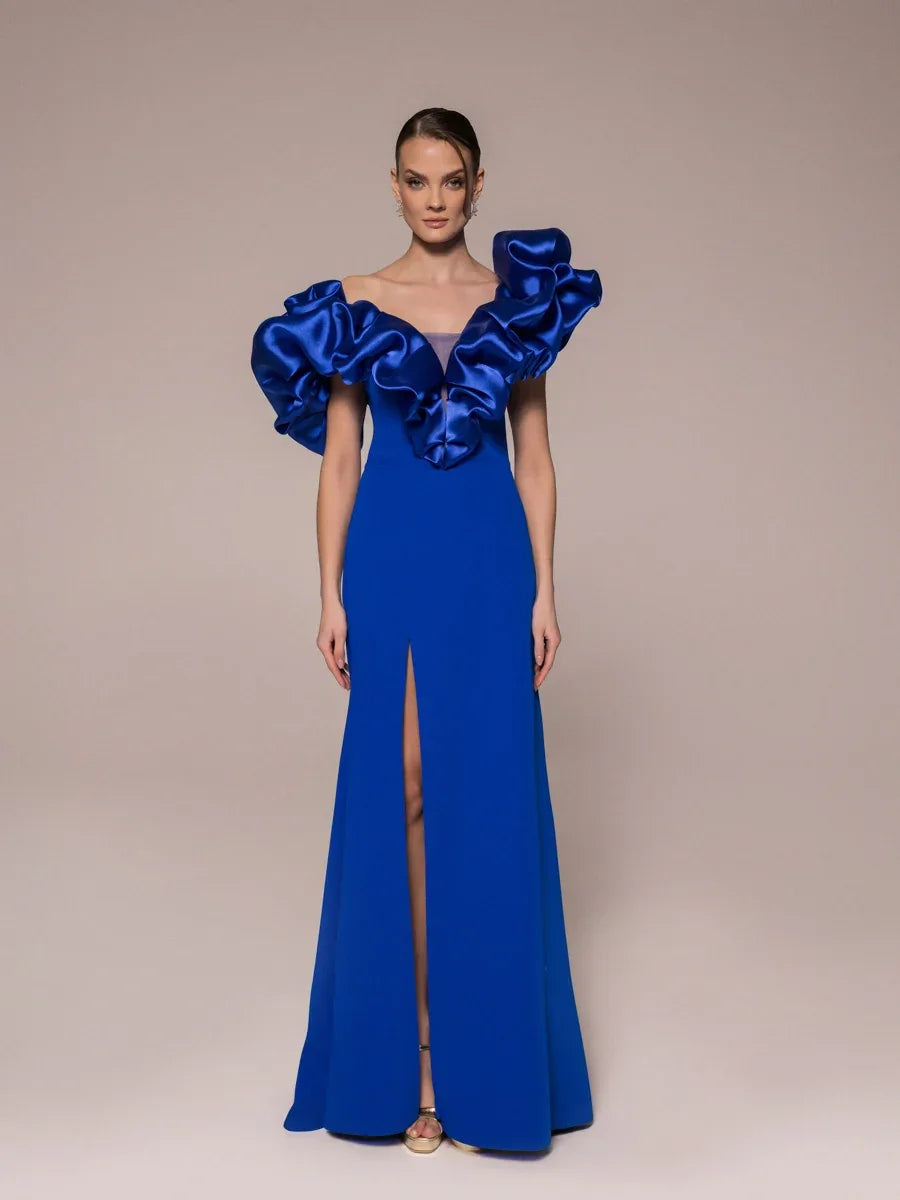 25114-Drapeli Yırtmaçlı Balık Abiye Elbise - Kenzel