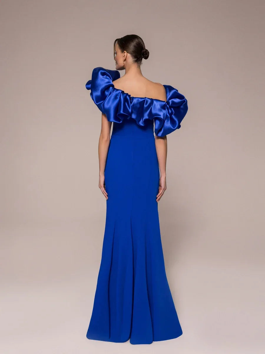 25114-Drapeli Yırtmaçlı Balık Abiye Elbise - Kenzel