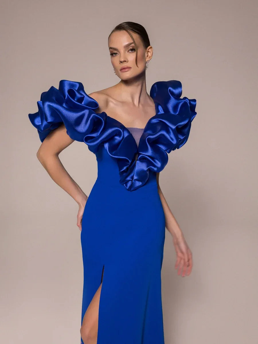 25114-Drapeli Yırtmaçlı Balık Abiye Elbise - Kenzel