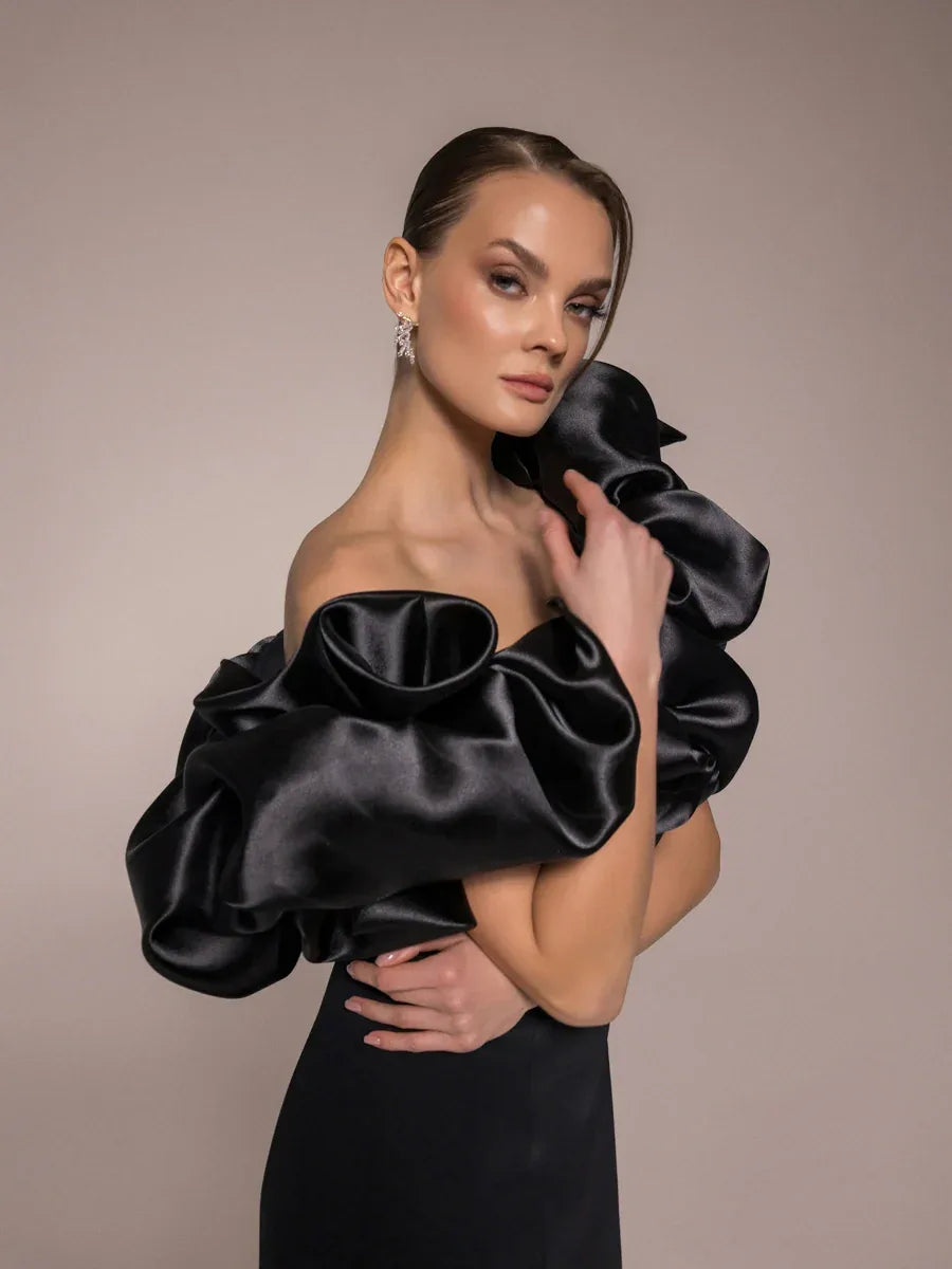 25114-Drapeli Yırtmaçlı Balık Abiye Elbise - Kenzel