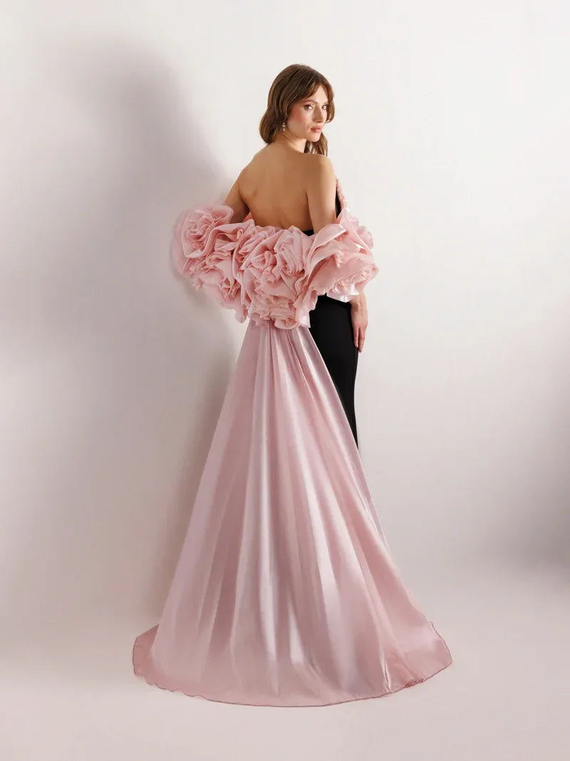 25123-Yakası İşlemeli Straplez Balık Elbise - Kenzel