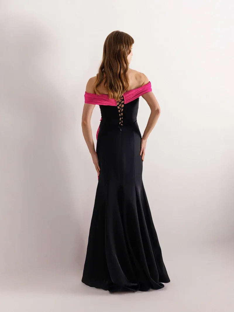 25125-Straplez İnci Detaylı Balık Abiye Elbise - Kenzel