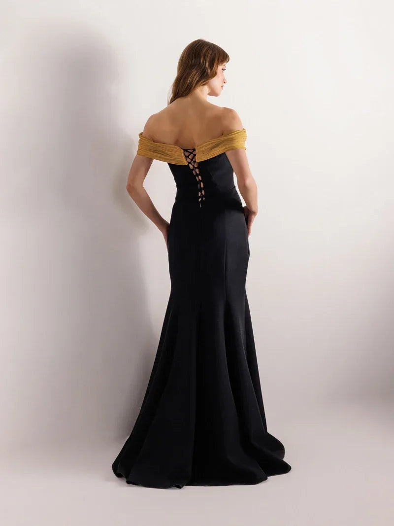 25125-Straplez İnci Detaylı Balık Abiye Elbise - Kenzel