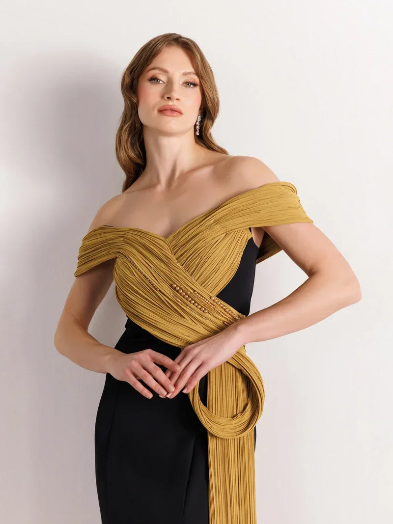 25125-Straplez İnci Detaylı Balık Abiye Elbise - Kenzel