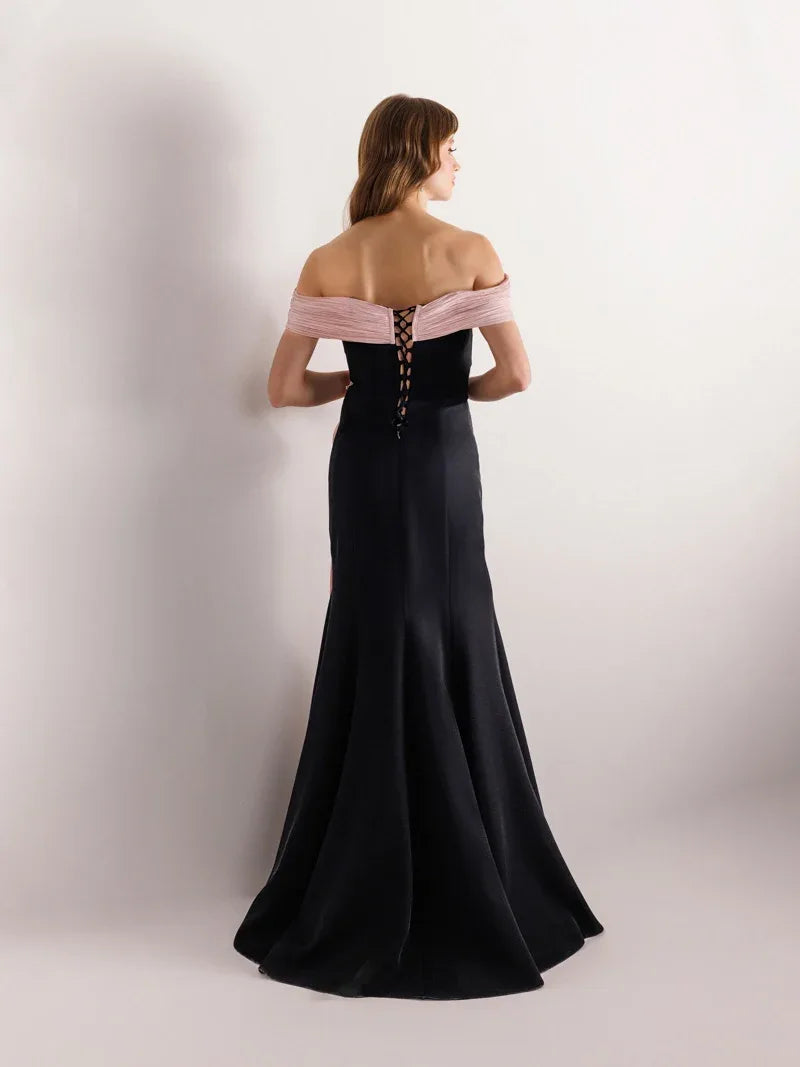 25125-Straplez İnci Detaylı Balık Abiye Elbise - Kenzel