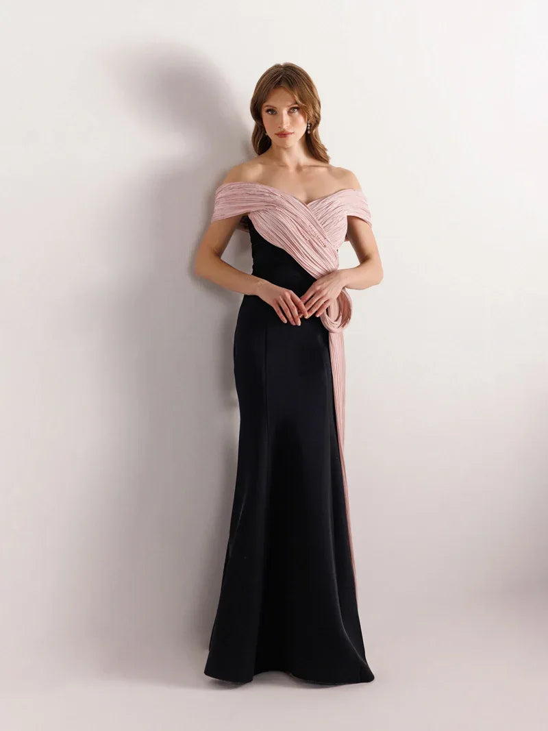 25125-Straplez İnci Detaylı Balık Abiye Elbise - Kenzel