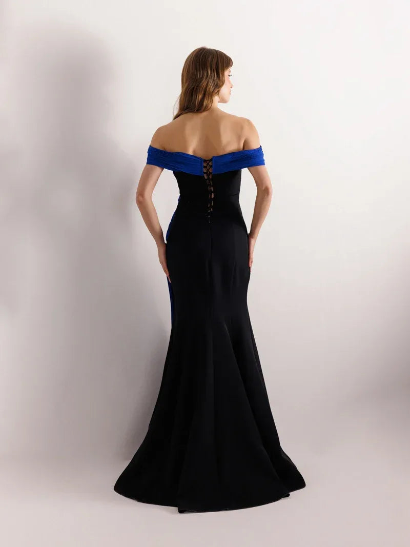 25125-Straplez İnci Detaylı Balık Abiye Elbise - Kenzel