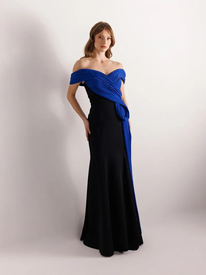 25125-Straplez İnci Detaylı Balık Abiye Elbise - Kenzel