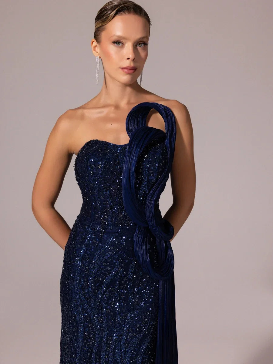 25132-Pilise Garnili Boncuk İşlemeli Balık Elbise - Kenzel