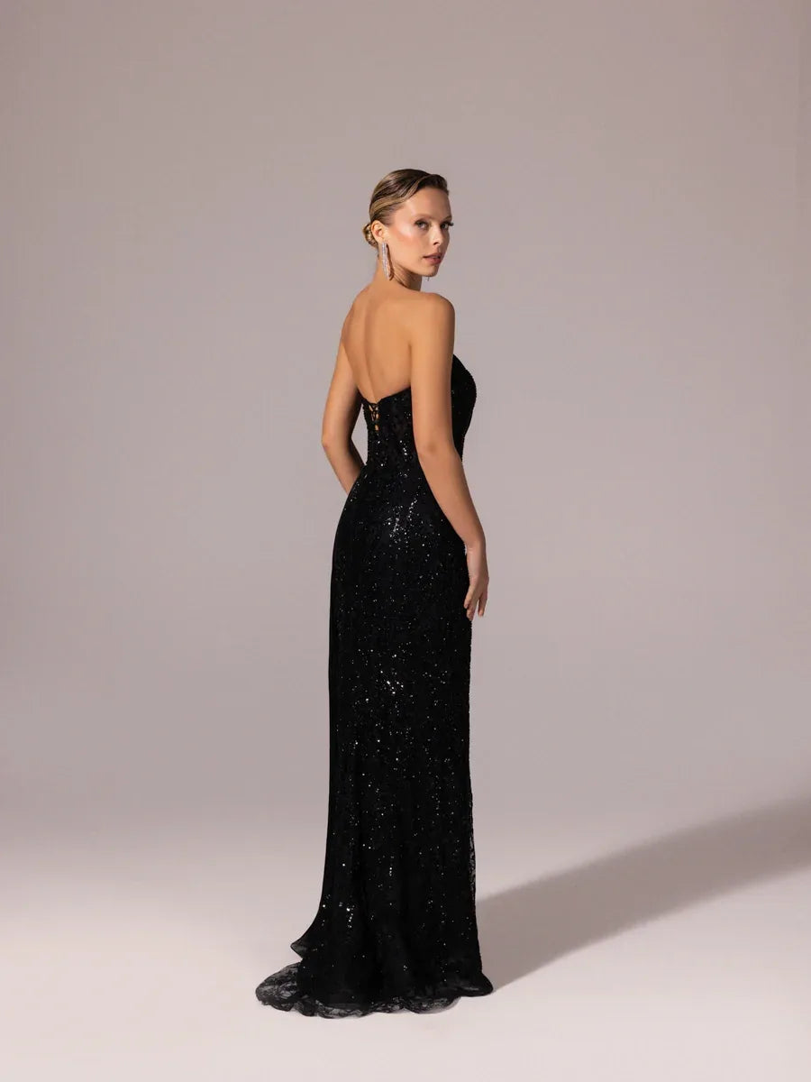 25132-Pilise Garnili Boncuk İşlemeli Balık Elbise - Kenzel