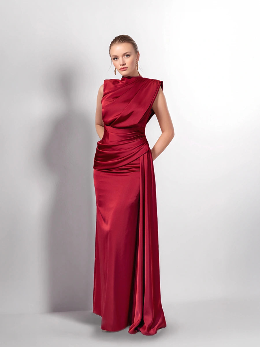 25149-Degaje Dökümlü Yan Kuyruk Detaylı Abiye Elbise - Kenzel