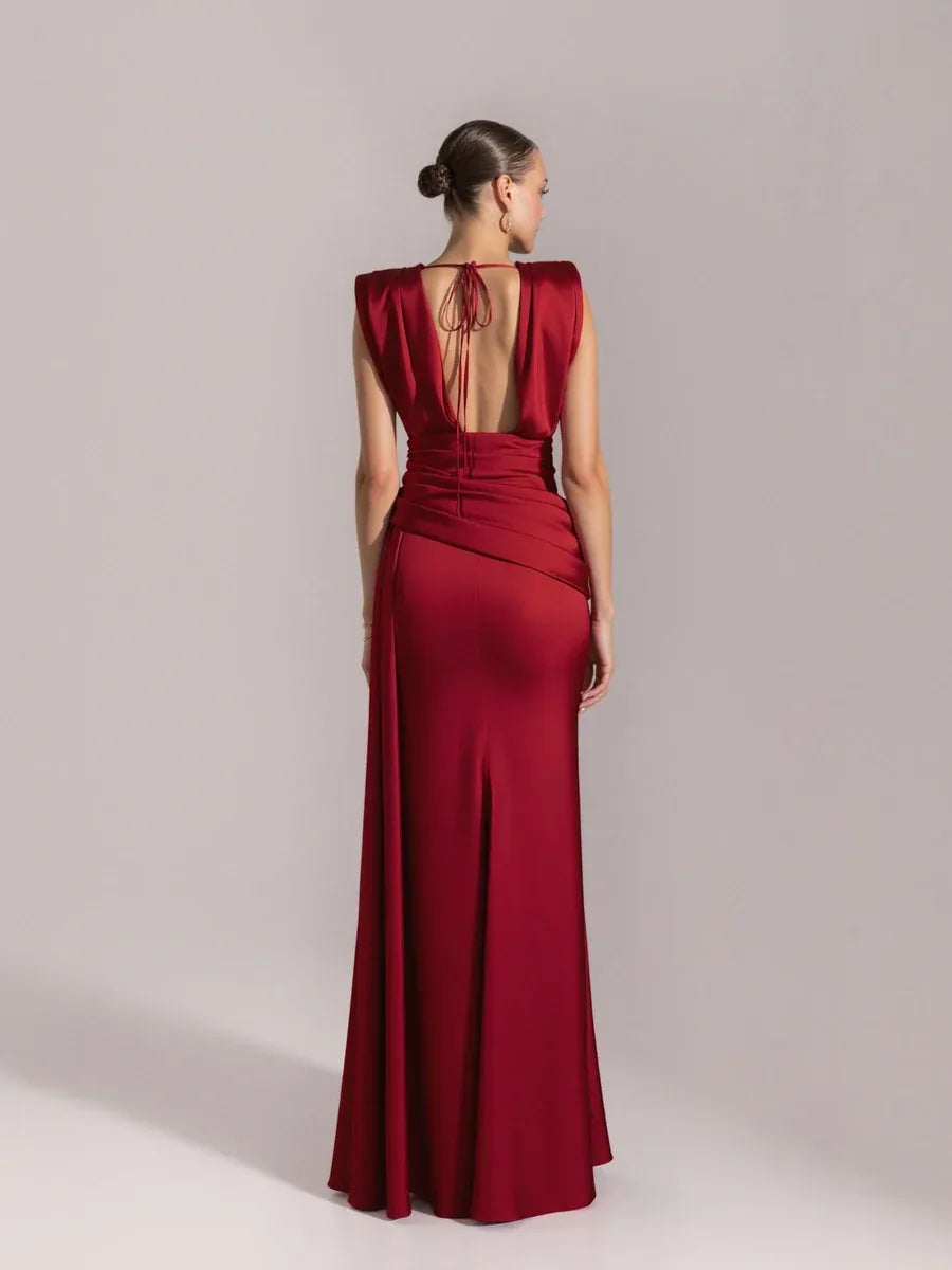 25149-Degaje Dökümlü Yan Kuyruk Detaylı Abiye Elbise - Kenzel