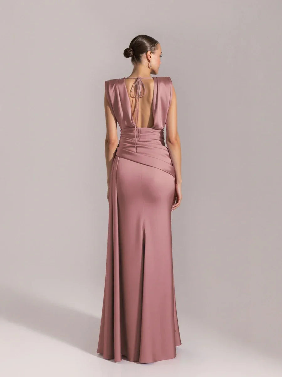 25149-Degaje Dökümlü Yan Kuyruk Detaylı Abiye Elbise - Kenzel