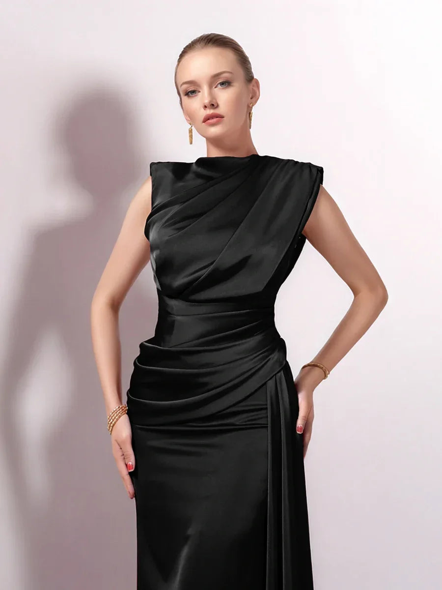 25149-Degaje Dökümlü Yan Kuyruk Detaylı Abiye Elbise - Kenzel