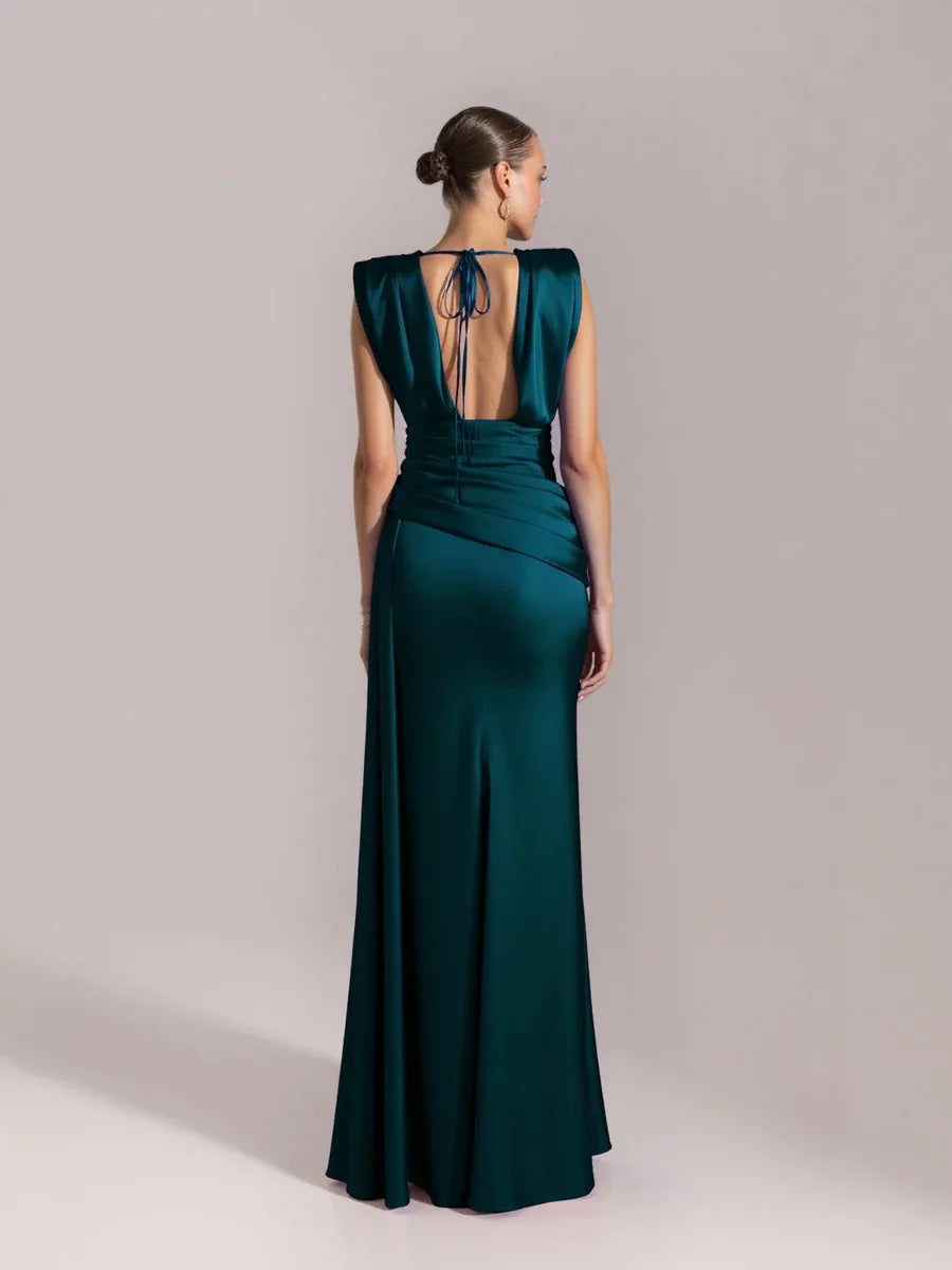 25149-Degaje Dökümlü Yan Kuyruk Detaylı Abiye Elbise - Kenzel