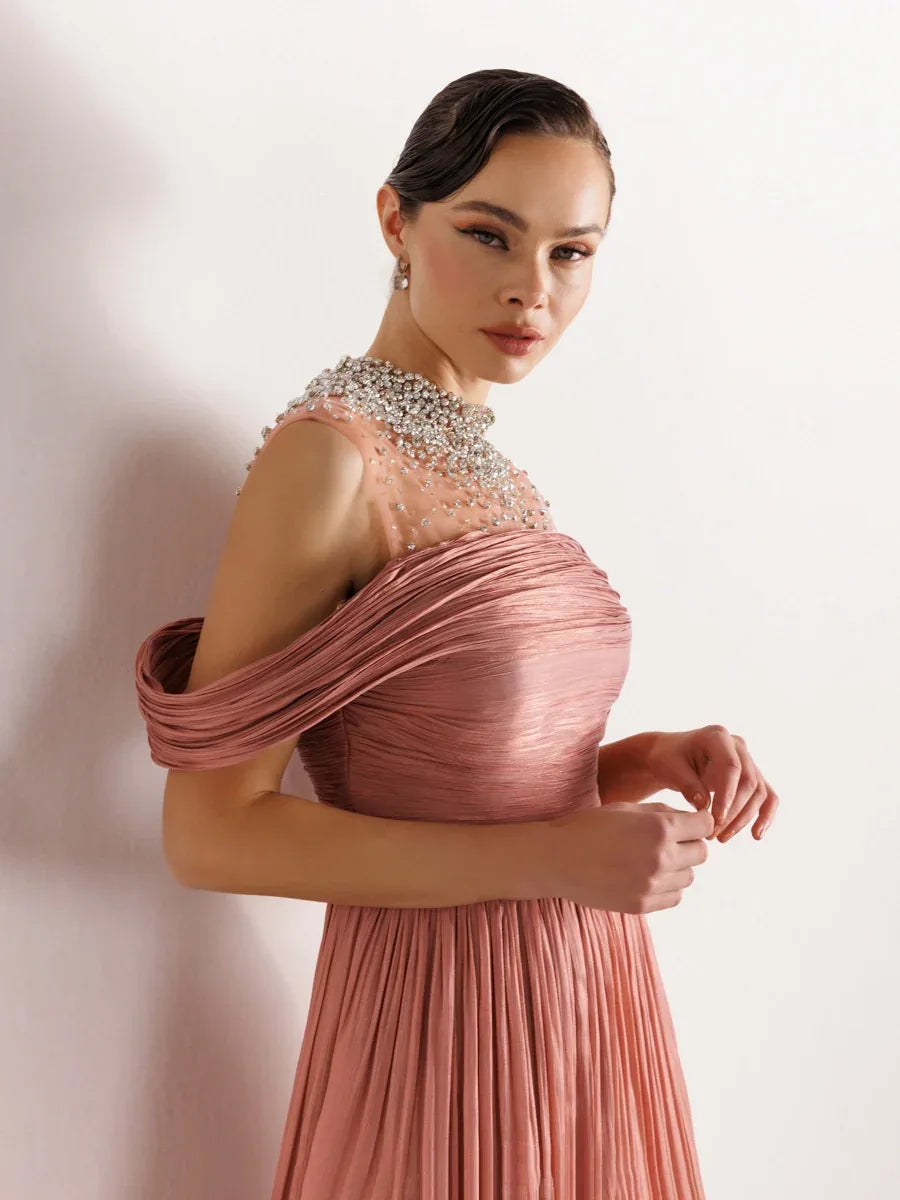 25159-Straplez Görünümlü Pliseli Kabarık Elbise - Kenzel