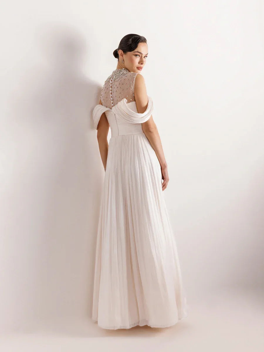 25159-Straplez Görünümlü Pliseli Kabarık Elbise - Kenzel