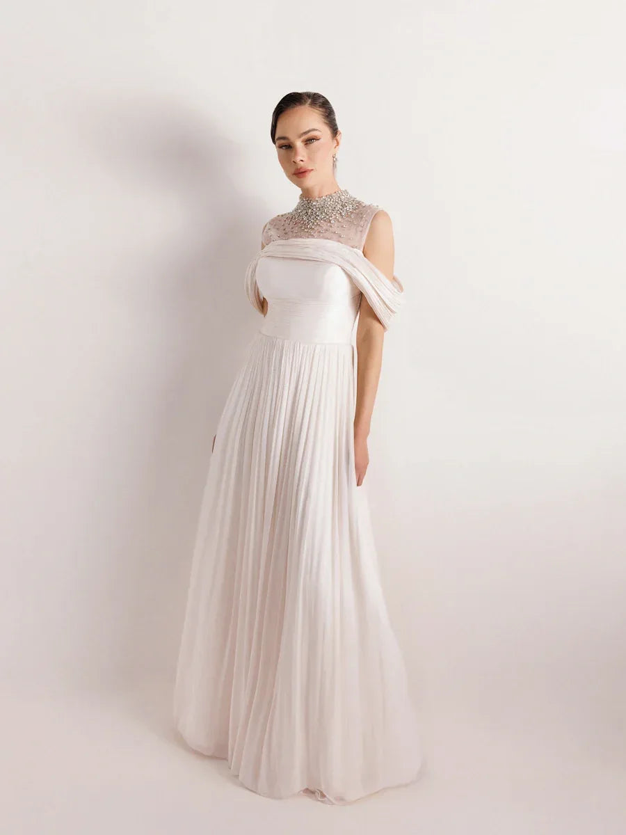 25159-Straplez Görünümlü Pliseli Kabarık Elbise - Kenzel