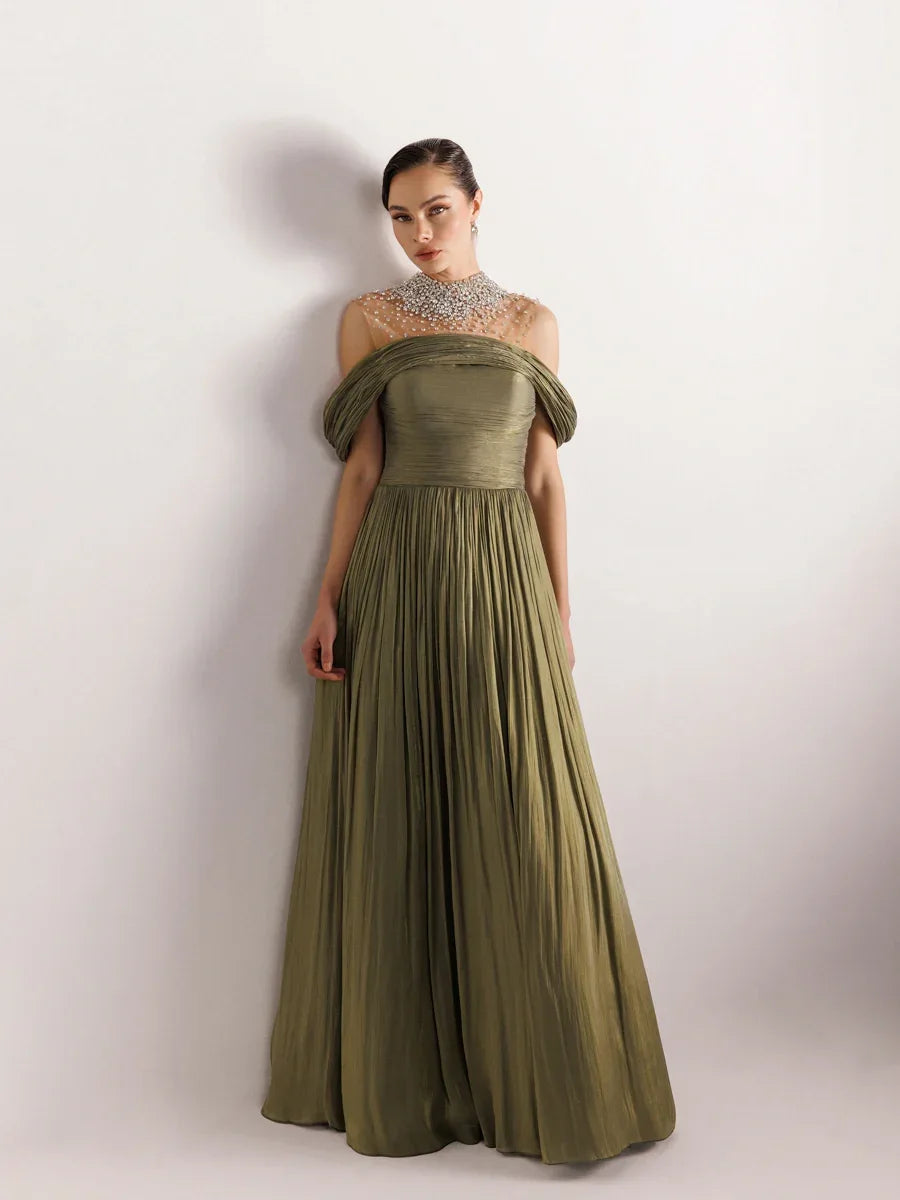 25159-Straplez Görünümlü Pliseli Kabarık Elbise - Kenzel