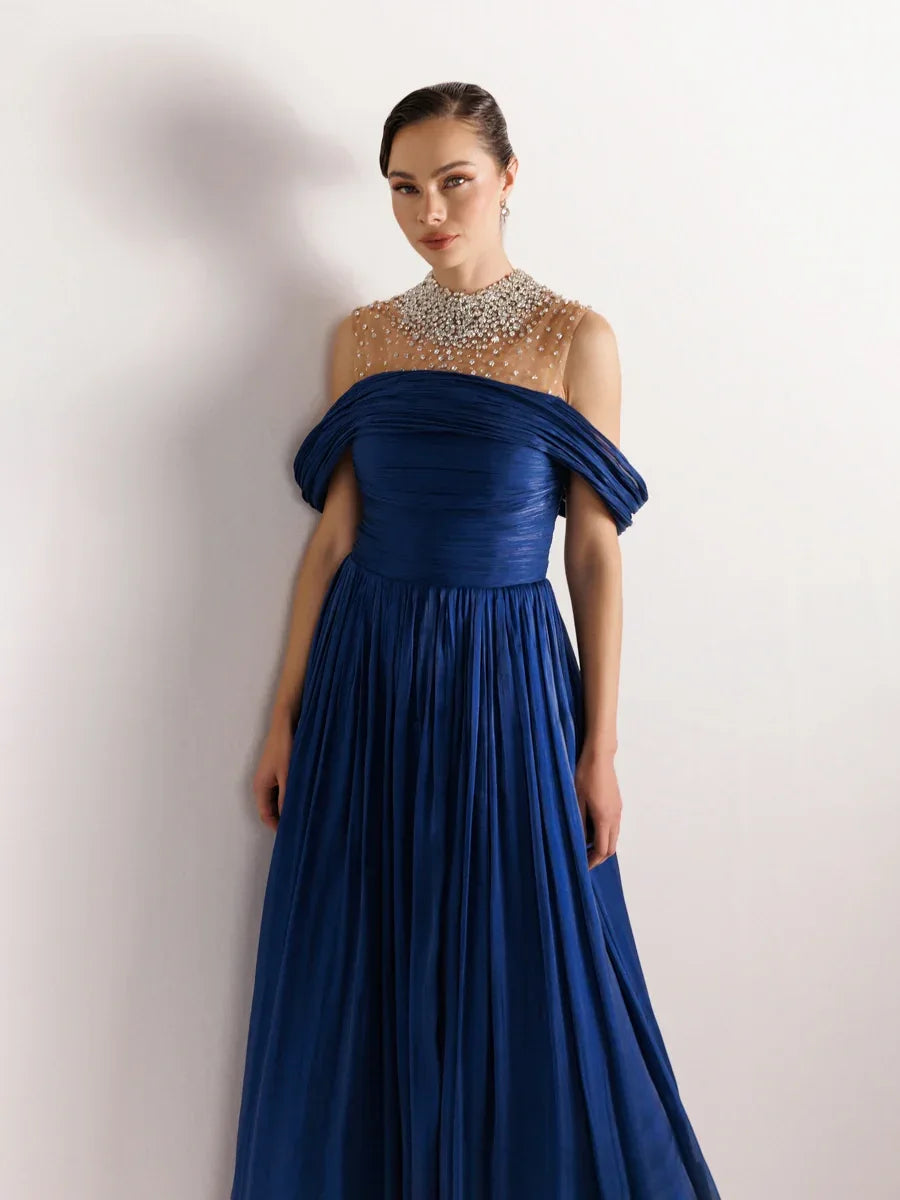 25159-Straplez Görünümlü Pliseli Kabarık Elbise - Kenzel