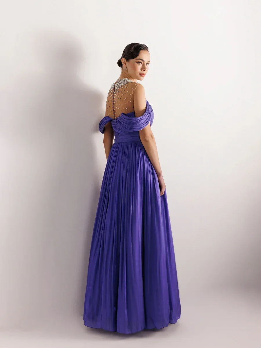 25159-Straplez Görünümlü Pliseli Kabarık Elbise - Kenzel