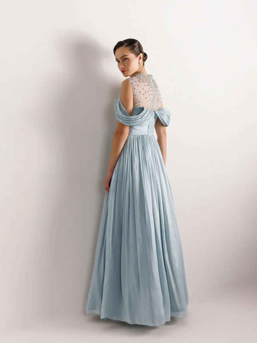 25159-Straplez Görünümlü Pliseli Kabarık Elbise - Kenzel