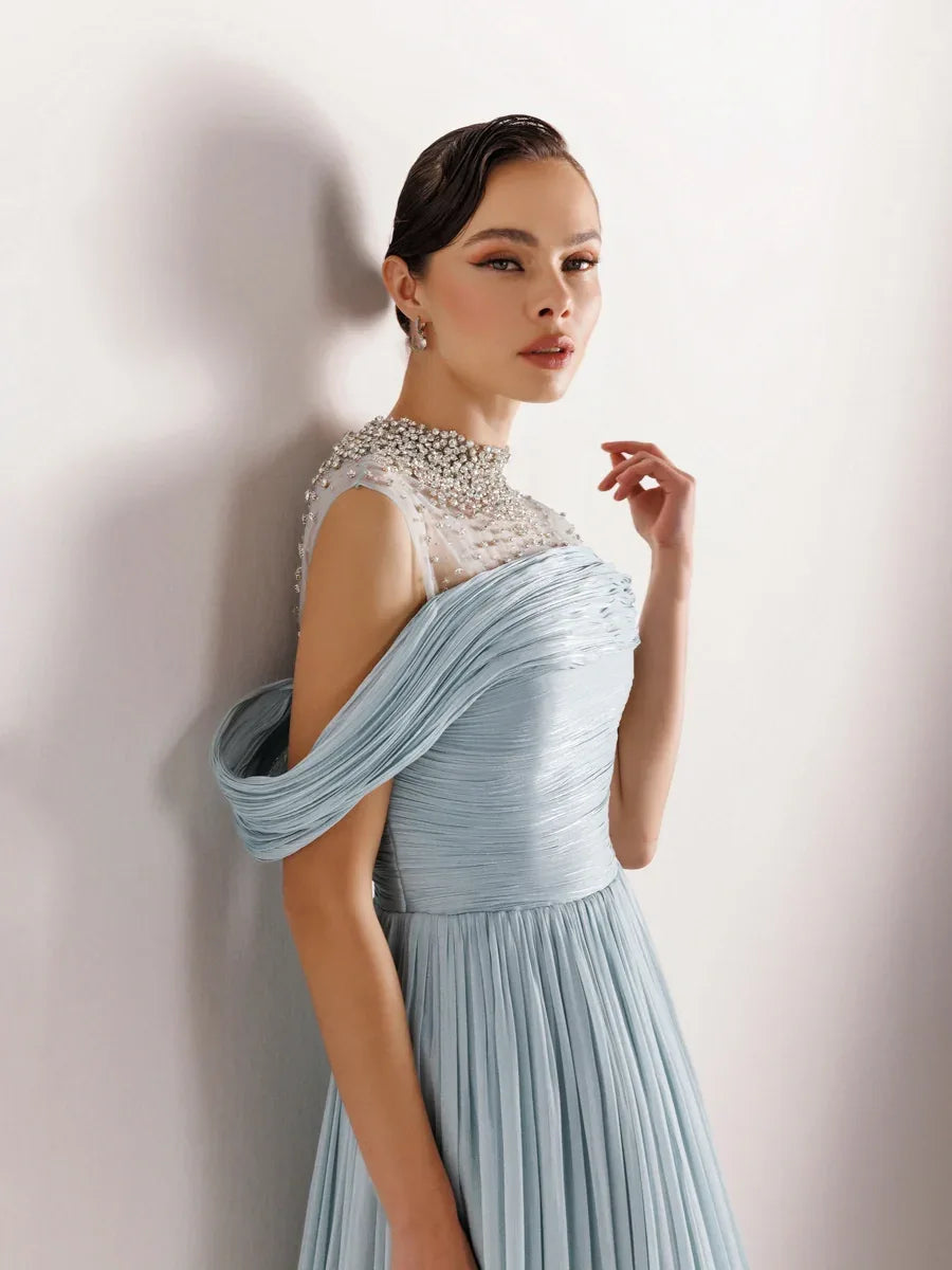 25159-Straplez Görünümlü Pliseli Kabarık Elbise - Kenzel