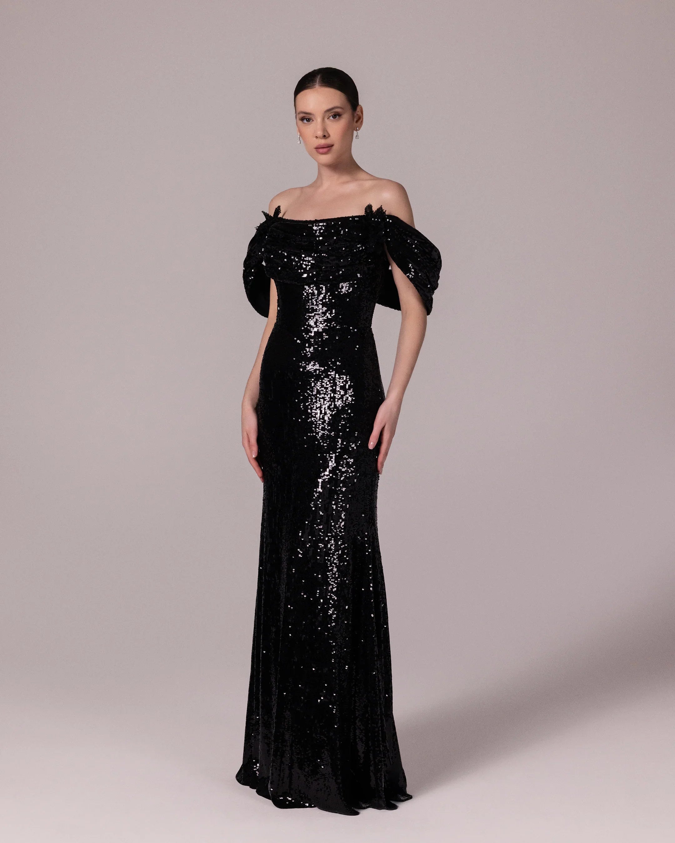 A25184-Shoulder Cut-Out Shimmering Evening Dress