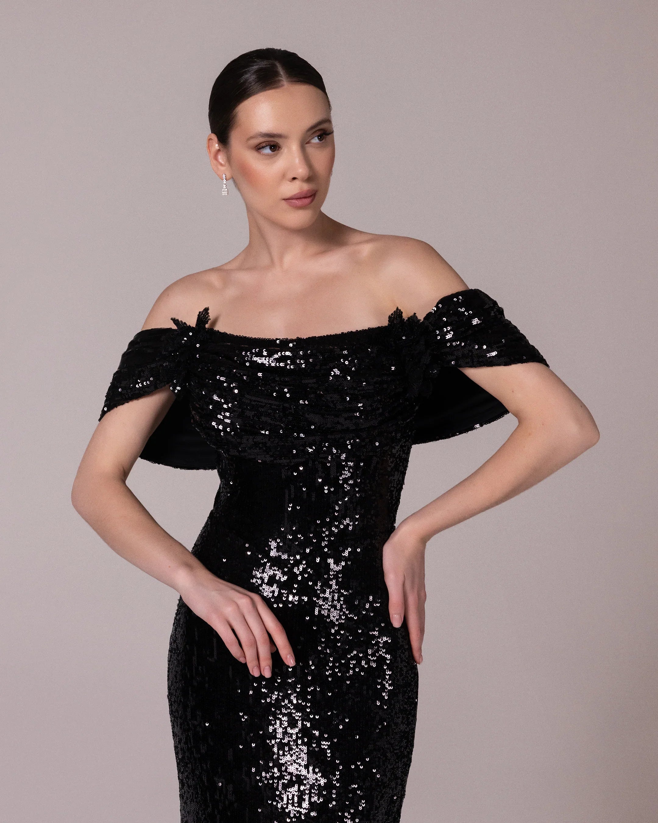 A25184-Shoulder Cut-Out Shimmering Evening Dress