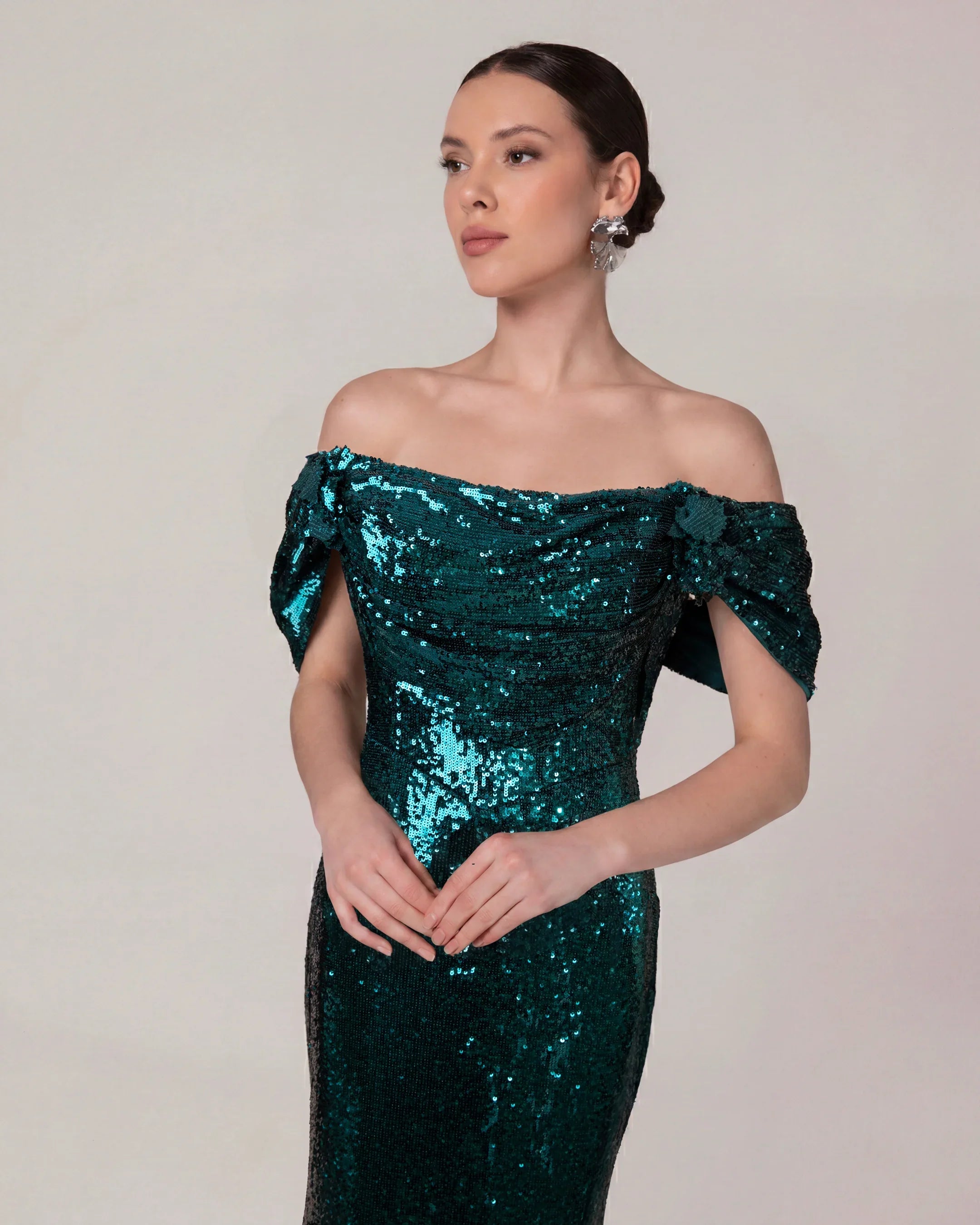 A25184-Shoulder Cut-Out Shimmering Evening Dress