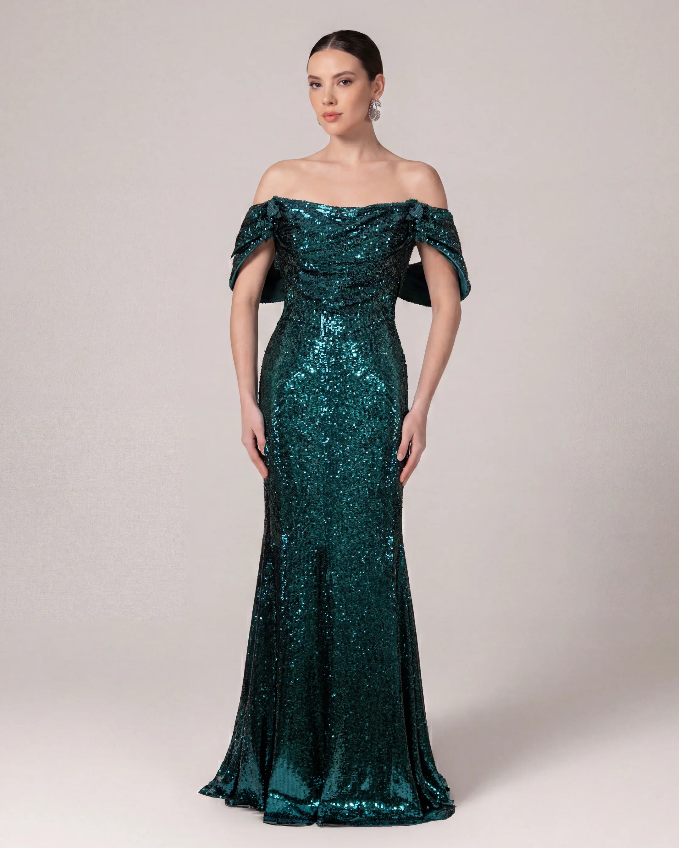 A25184-Shoulder Cut-Out Shimmering Evening Dress