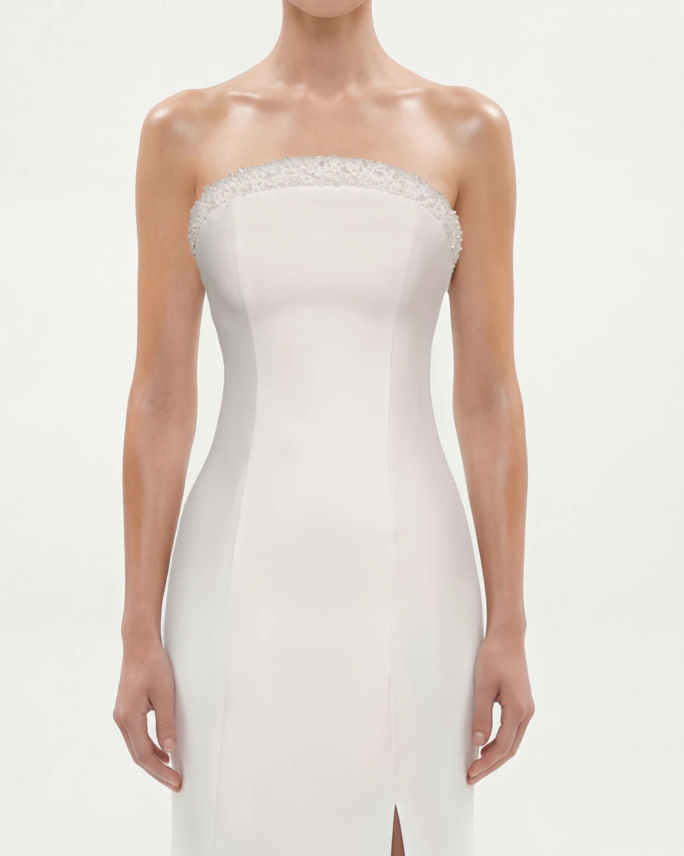 25193-Straplez İşleme Detaylı Yırtmaçlı Balık Elbise