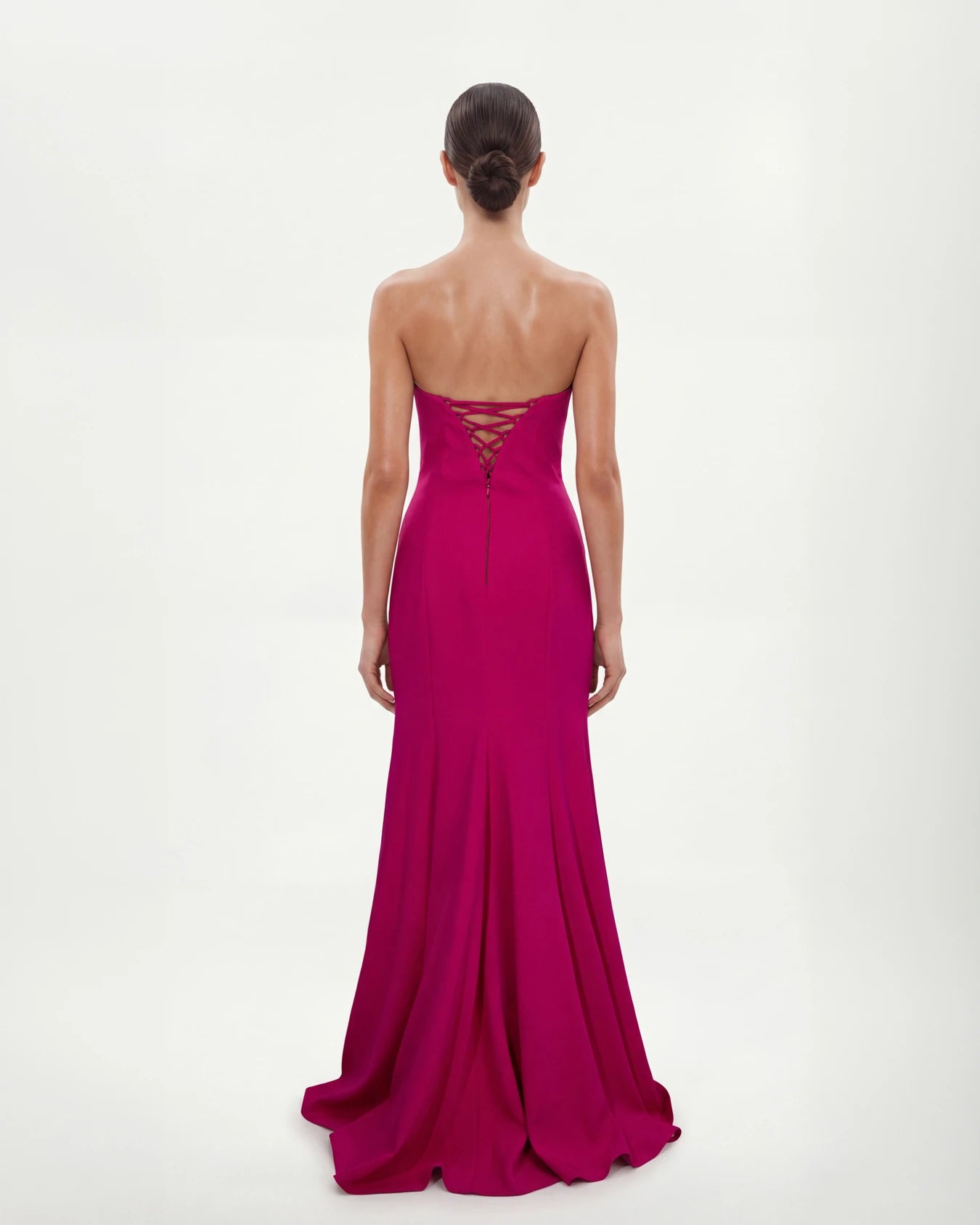 25193-Straplez İşleme Detaylı Yırtmaçlı Balık Elbise