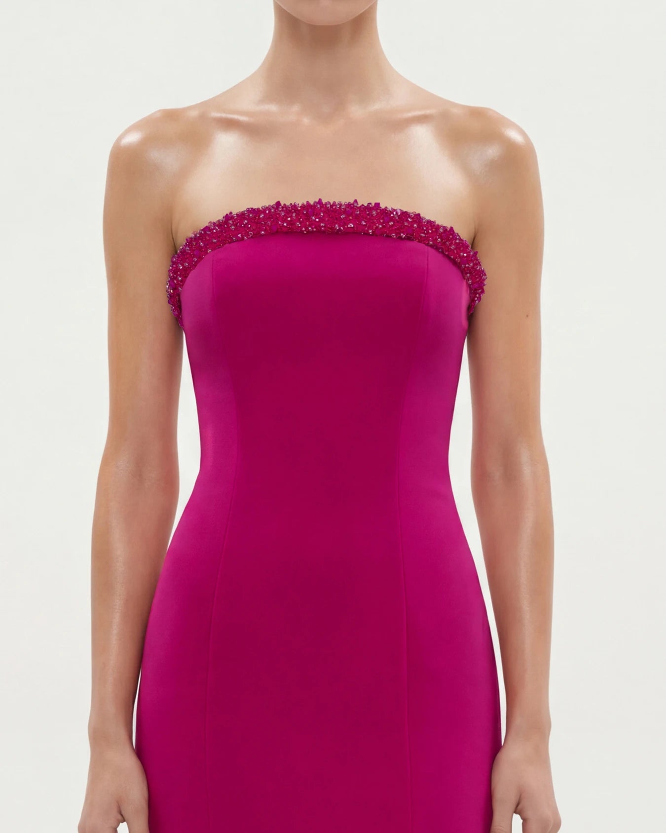 25193-Straplez İşleme Detaylı Yırtmaçlı Balık Elbise