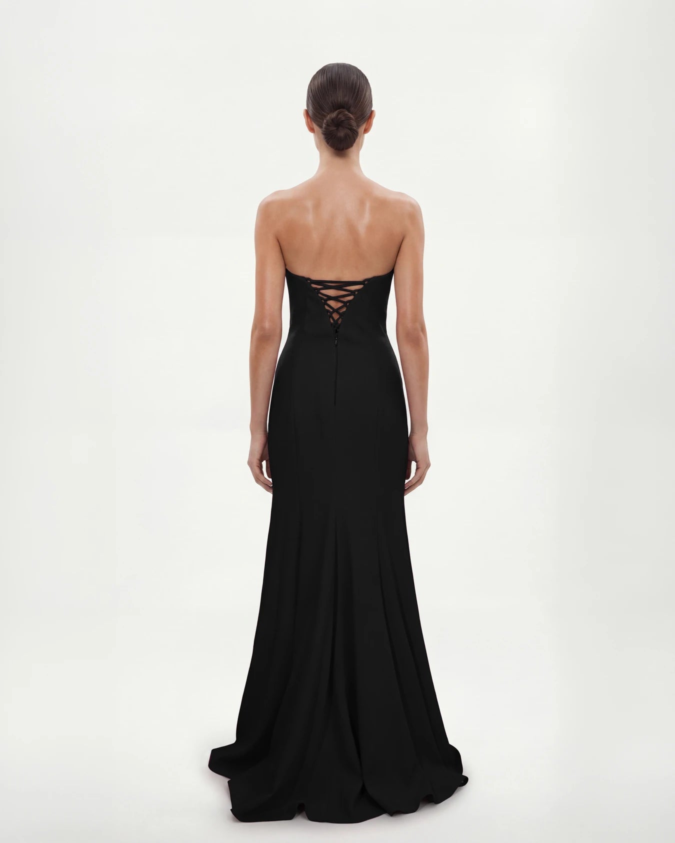 25193-Straplez İşleme Detaylı Yırtmaçlı Balık Elbise