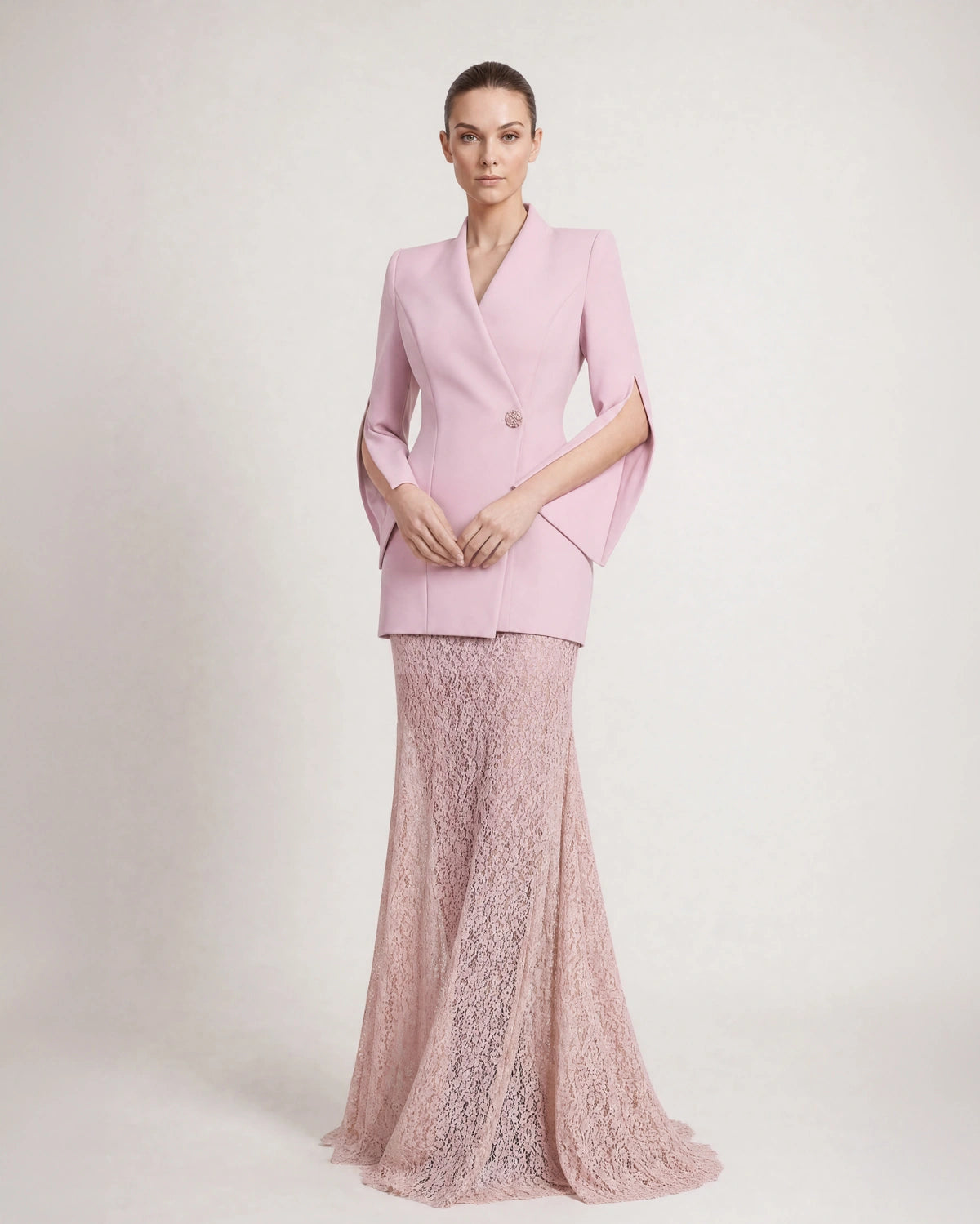 A25198-Couture Evening Gown with Lace Skirt Detail