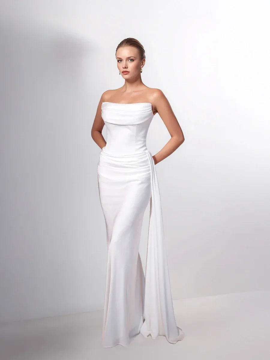 25199-Degaje Yaka Beli Fit Drapeli Abiye Elbise - Kenzel