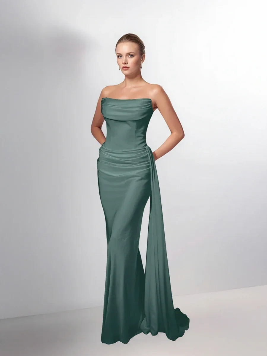 25199-Degaje Yaka Beli Fit Drapeli Abiye Elbise - Kenzel