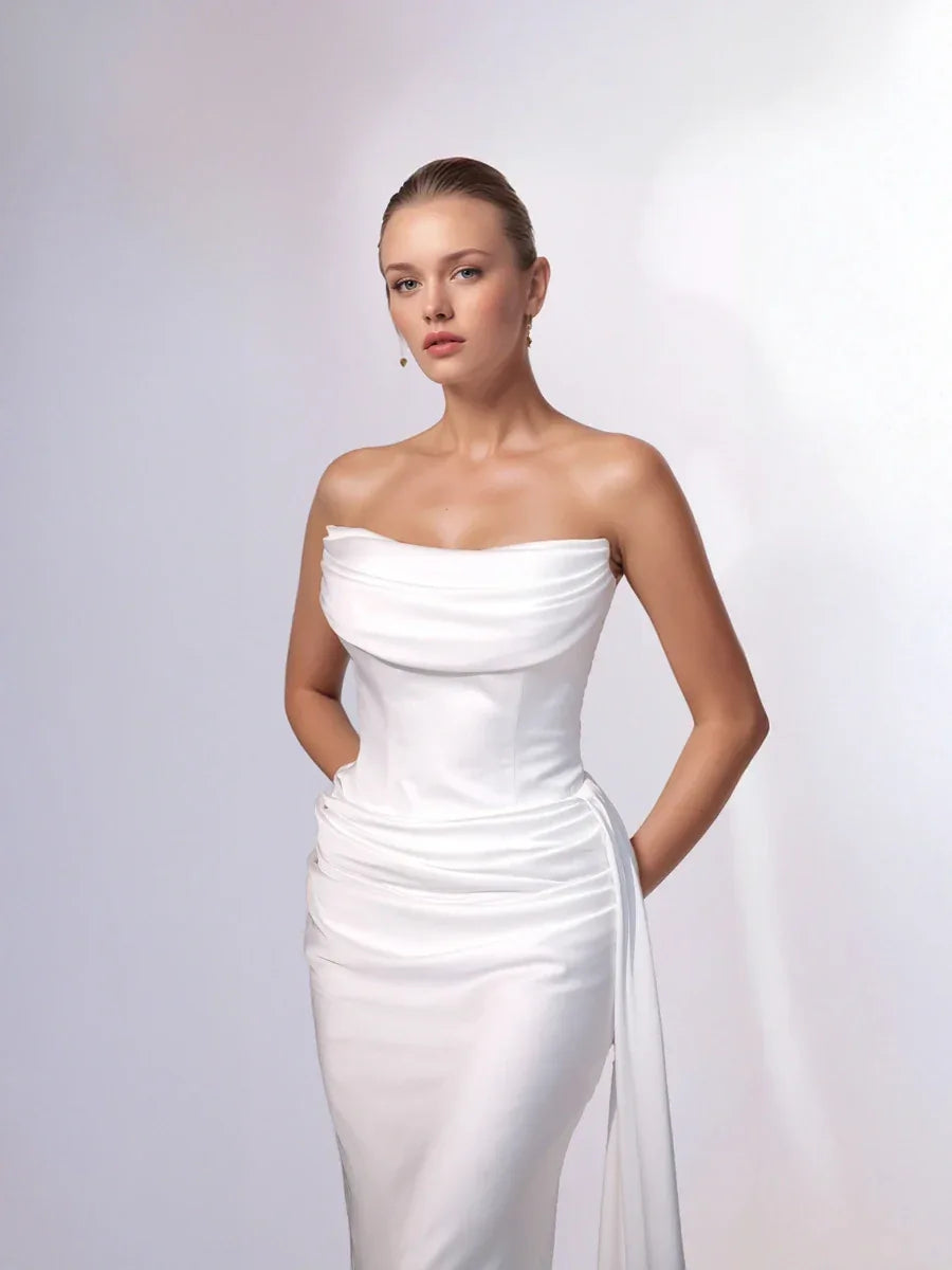 25199-Degaje Yaka Beli Fit Drapeli Abiye Elbise - Kenzel